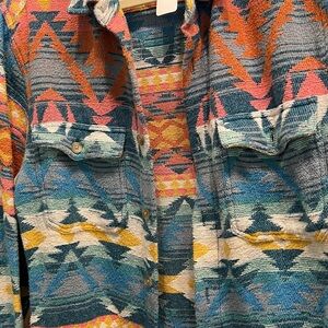 Urban Outfitters Teal, Coral & Mustard Southwestern Knit Jacket